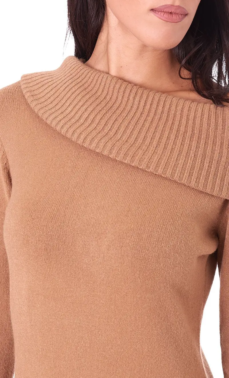 Abito in maglia white wise con collo ciambella, colore cammello miniatura 2