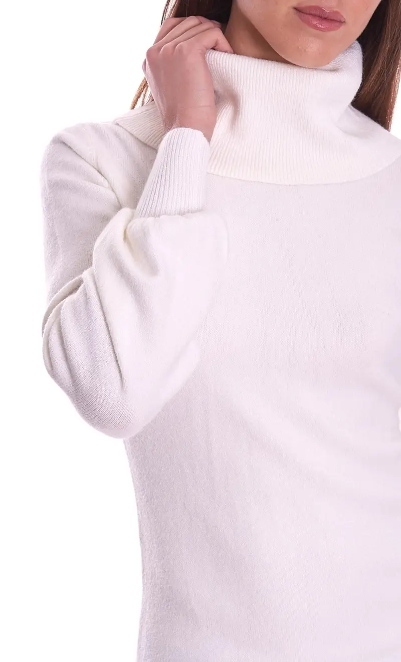 Abito in maglia white wise con collo cratere, colore bianco miniatura 2