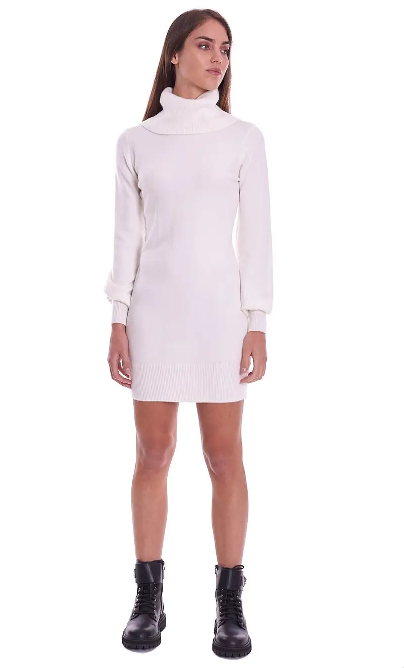 Abito in maglia white wise con collo cratere, colore bianco