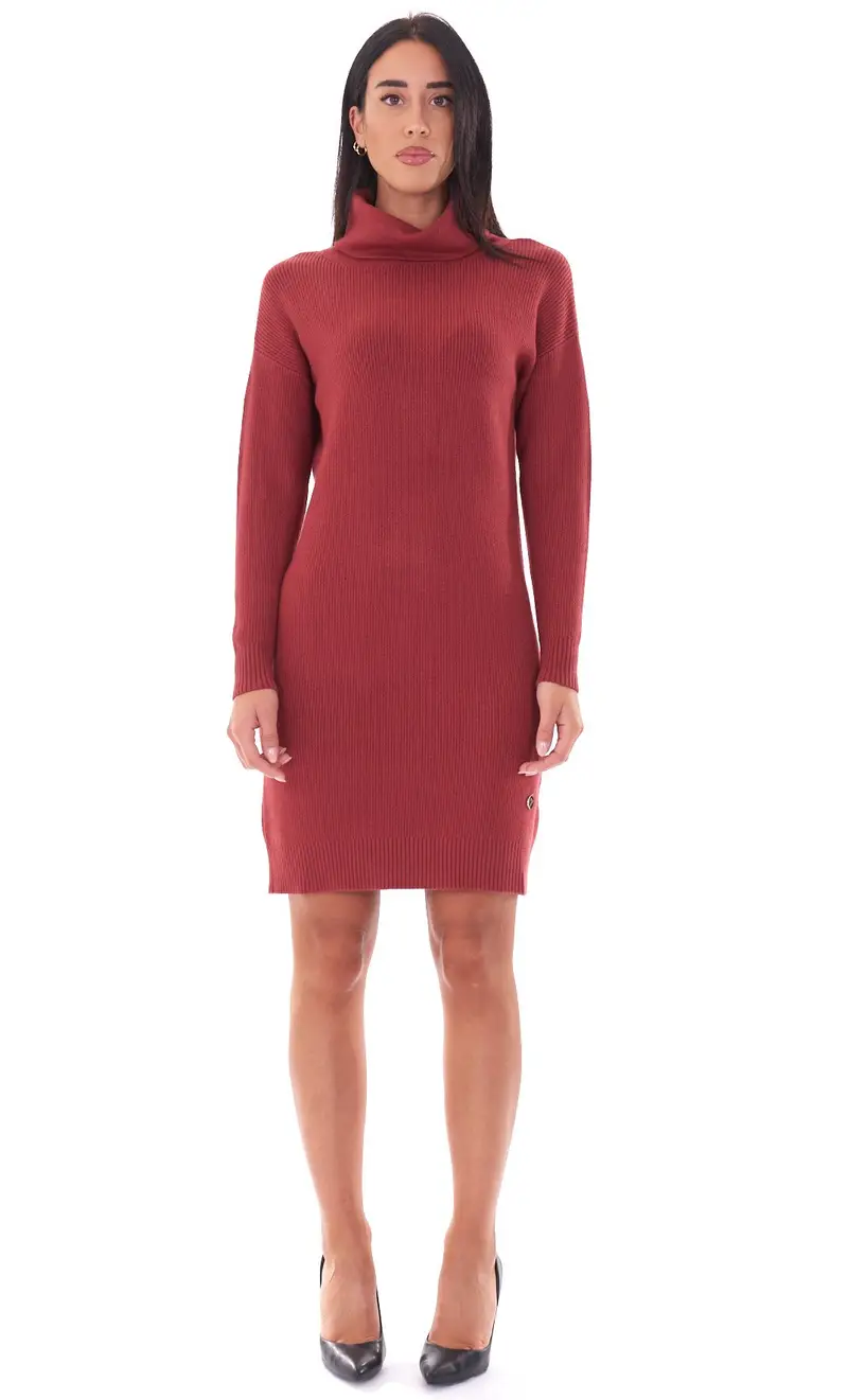 Abito in maglia white wise dolcevita a coste mattone, colore mattone