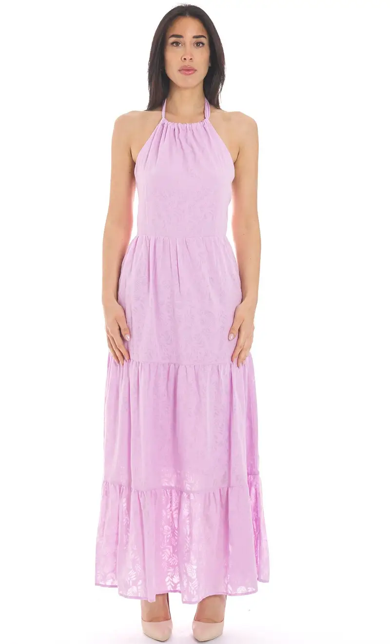 Abito lungo white wise a fantasia lilla, colore rosa