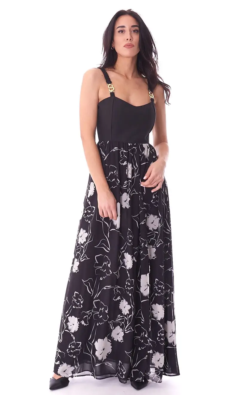 Abito lungo white wise con gonna stampata, colore blu