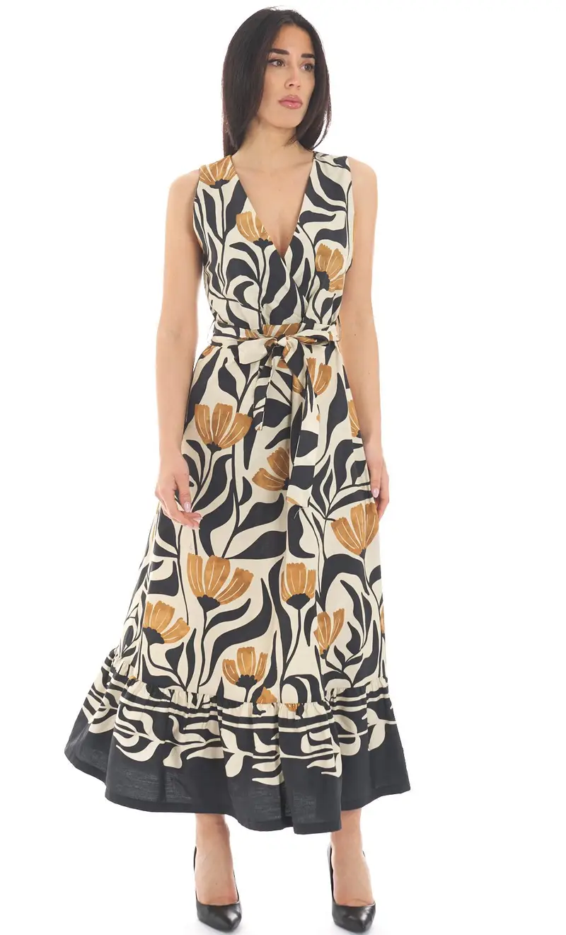 Abito lungo white wise con stampa floreale, colore sabbia