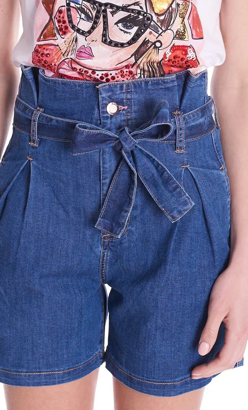 Bermuda white wise in denim, colore blu miniatura 2