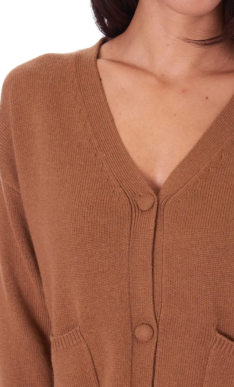 Cardigan corto white wise con spacchi laterali, colore cammello miniatura 2