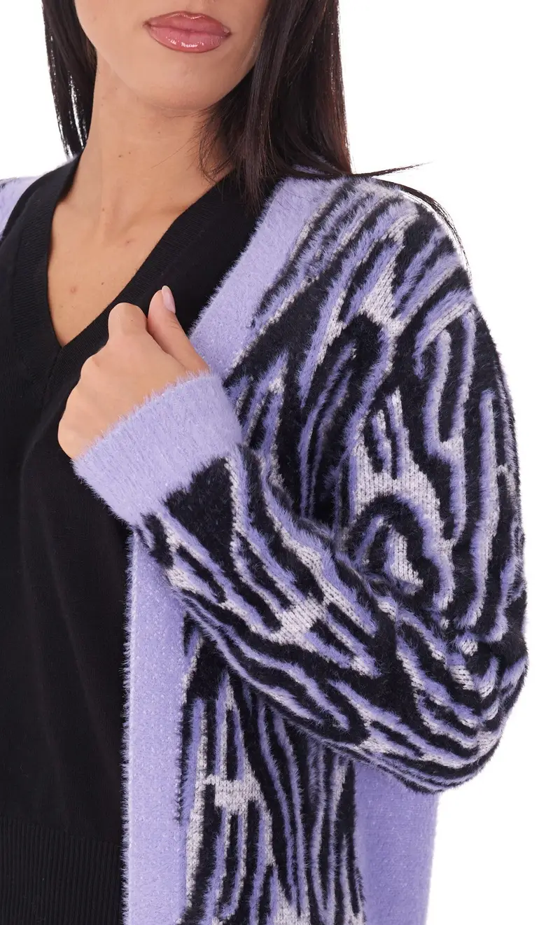 Cardigan lungo white wise zebrato, colore lilla miniatura 2