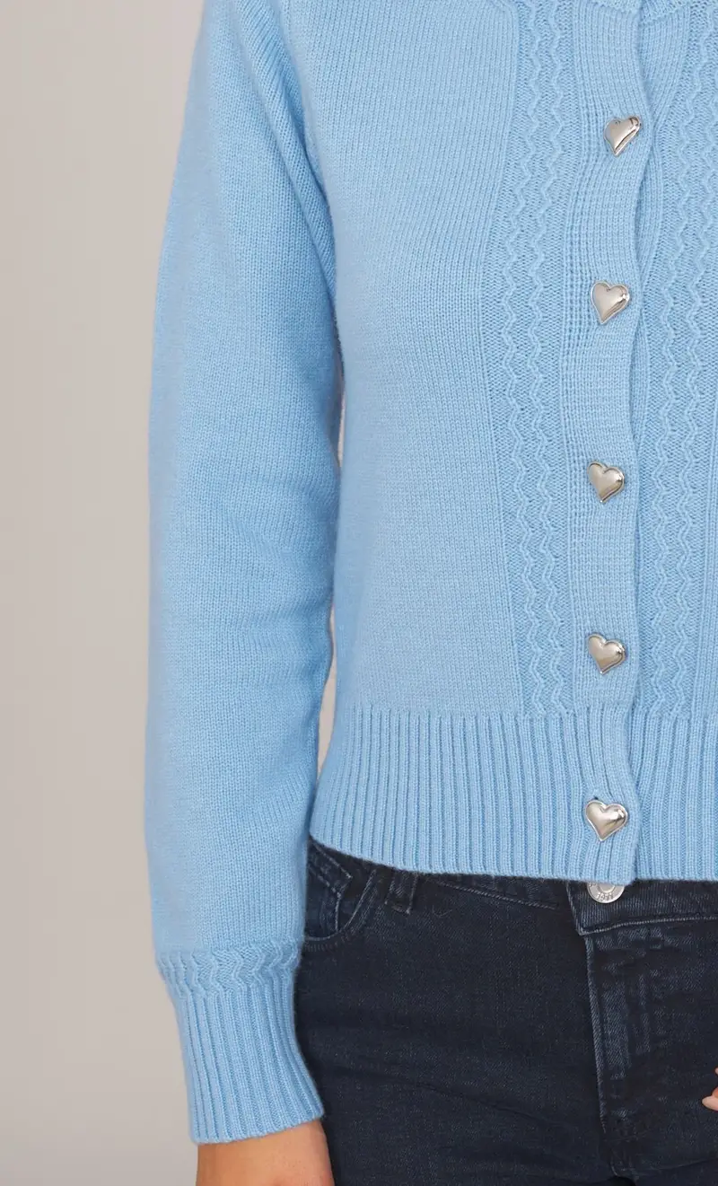 Cardigan white wise in cashmere e lana, colore celeste miniatura 2