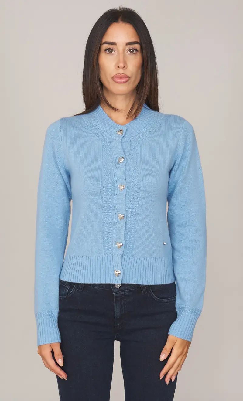 Cardigan white wise in cashmere e lana, colore celeste
