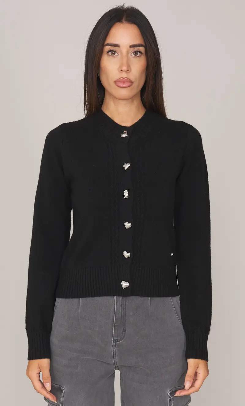 Cardigan white wise in cashmere e lana, colore nero