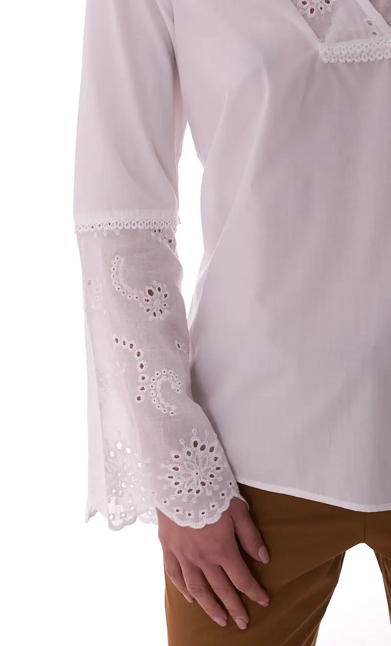 Casacca white wise con maniche in sangallo, colore bianco miniatura 2