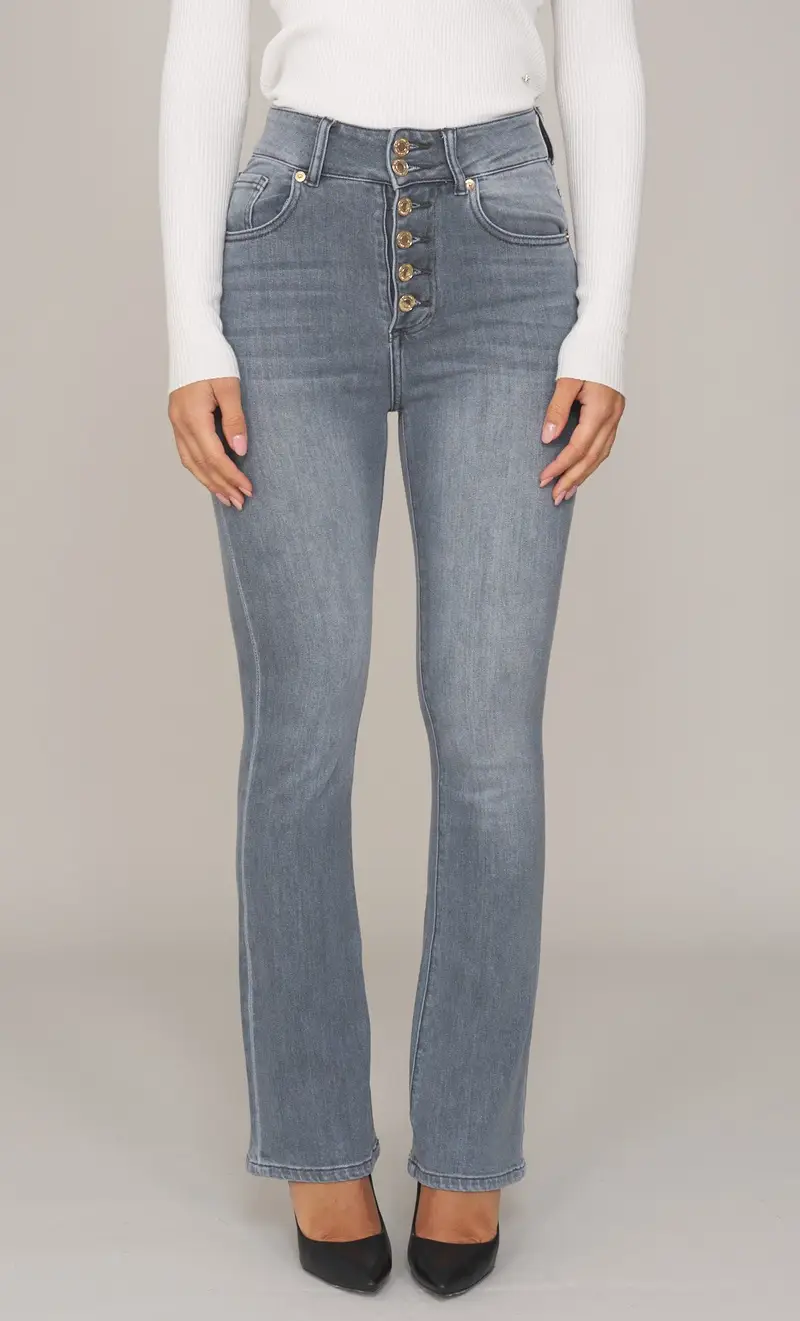 Jeans white wise a zampa vita alta - pauline, colore celeste