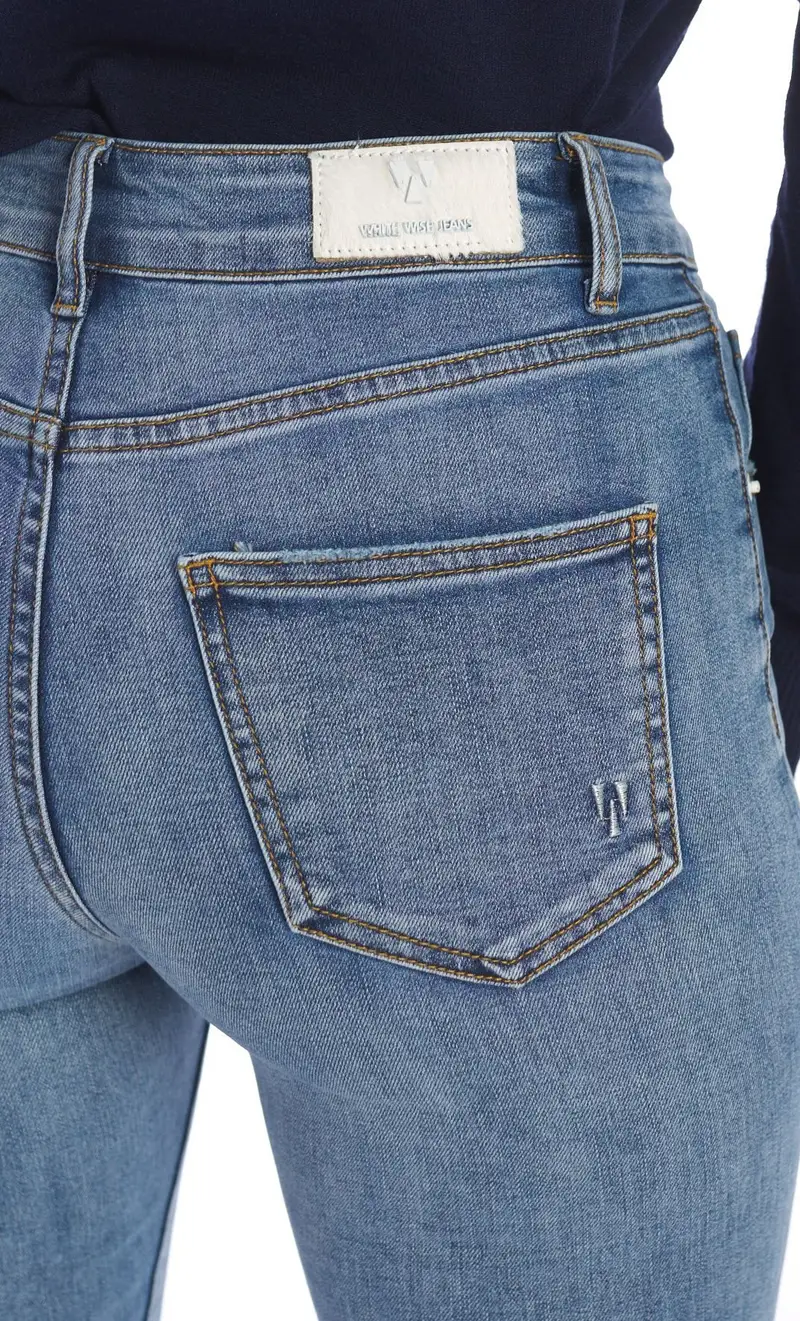 Jeans white wise bootcut sfrangiato in denim lavato, colore blu miniatura 2