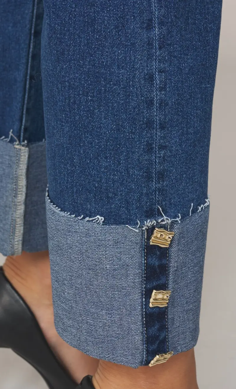 Jeans white wise con risvolto e bottoni gioiello - mary, colore blu miniatura 2