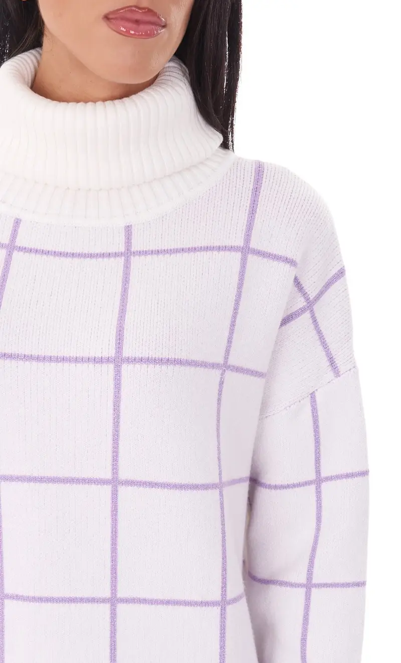 Maglia dolcevita white wise a quadri over fit, colore bianco miniatura 2