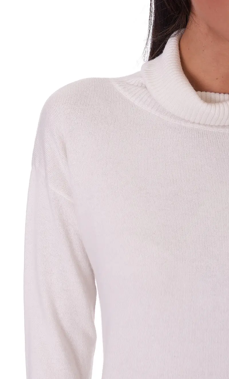 Maglia dolcevita white wise asimmtrica, colore bianco miniatura 2