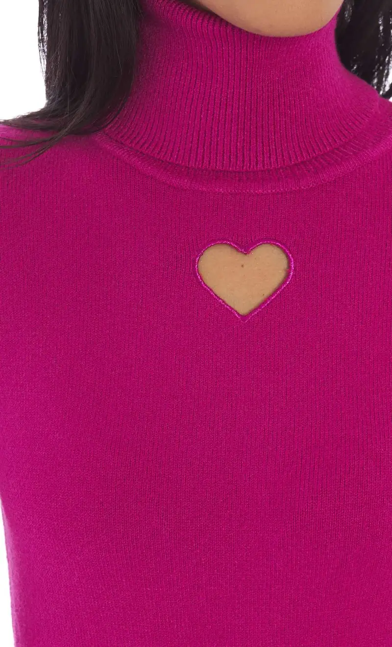 Maglia dolcevita white wise con cuore, colore fuxia miniatura 2
