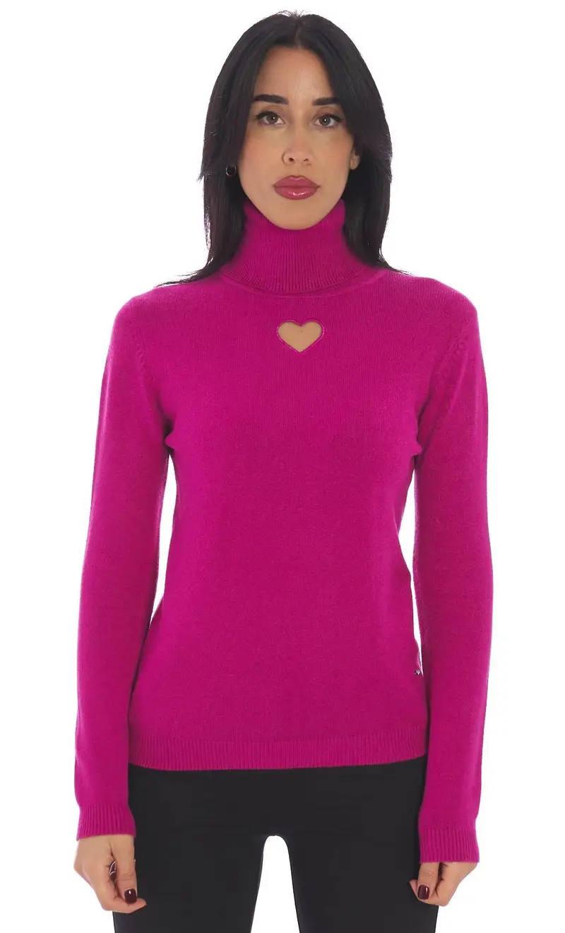 Maglia dolcevita white wise con cuore, colore fuxia
