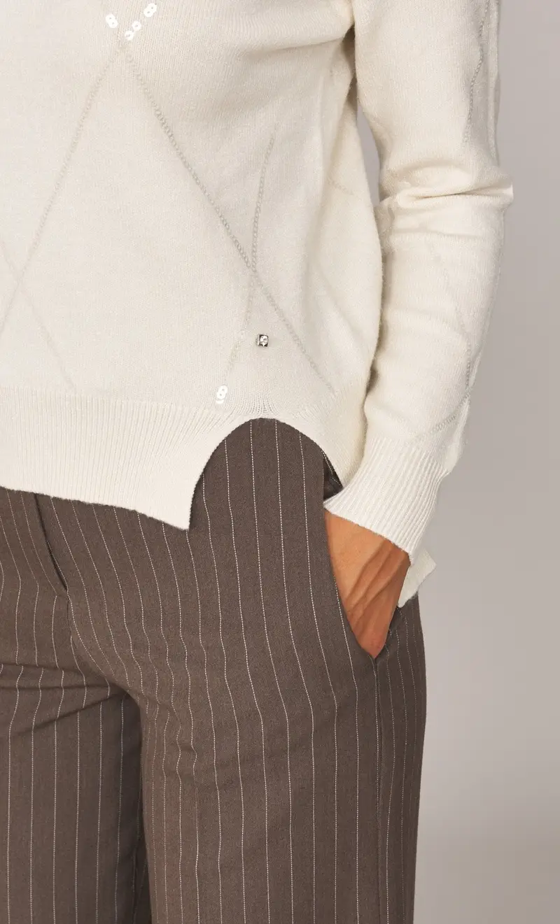 Maglia dolcevita white wise con rombi lurex, colore panna miniatura 2