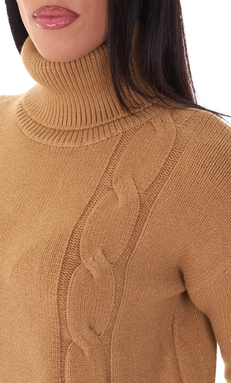 Maglia dolcevita white wise con trecce e spacchi, colore cammello miniatura 2