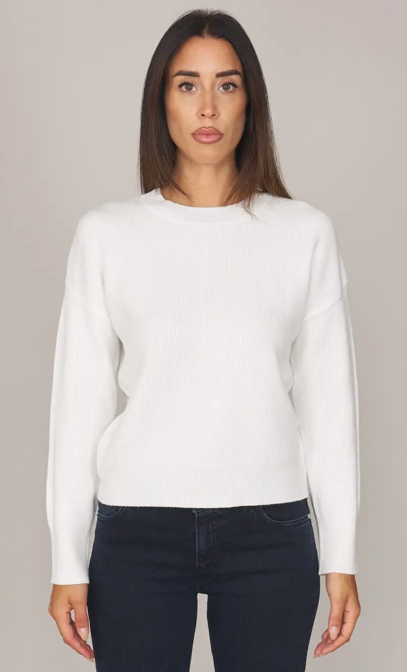 Maglia girocollo white wise a coste inglesi, colore panna