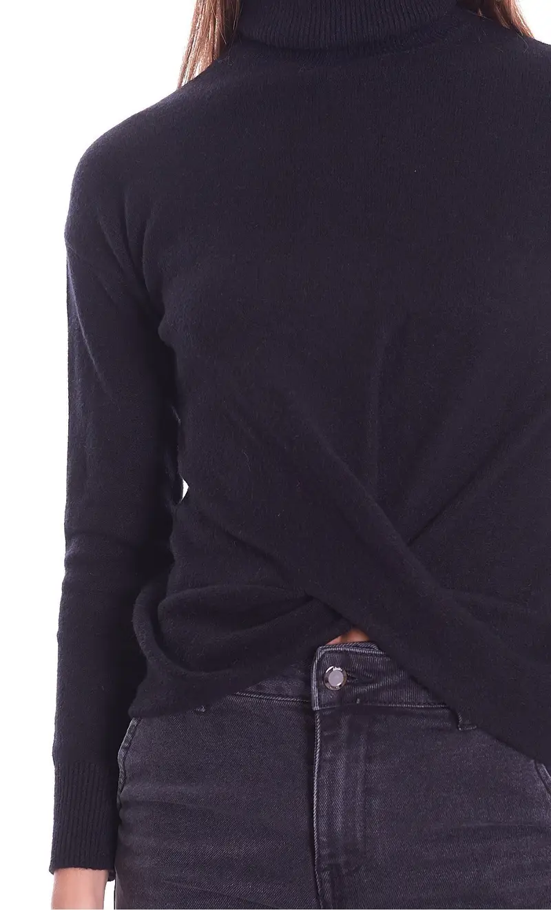 Maglia white wise collo alto ad incrocio, colore nero miniatura 2