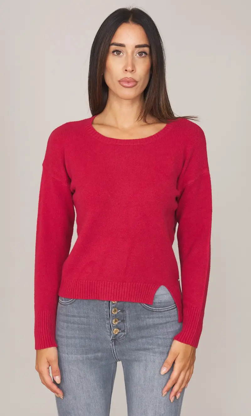 Maglia white wise girocollo con spacchetto, colore rosso