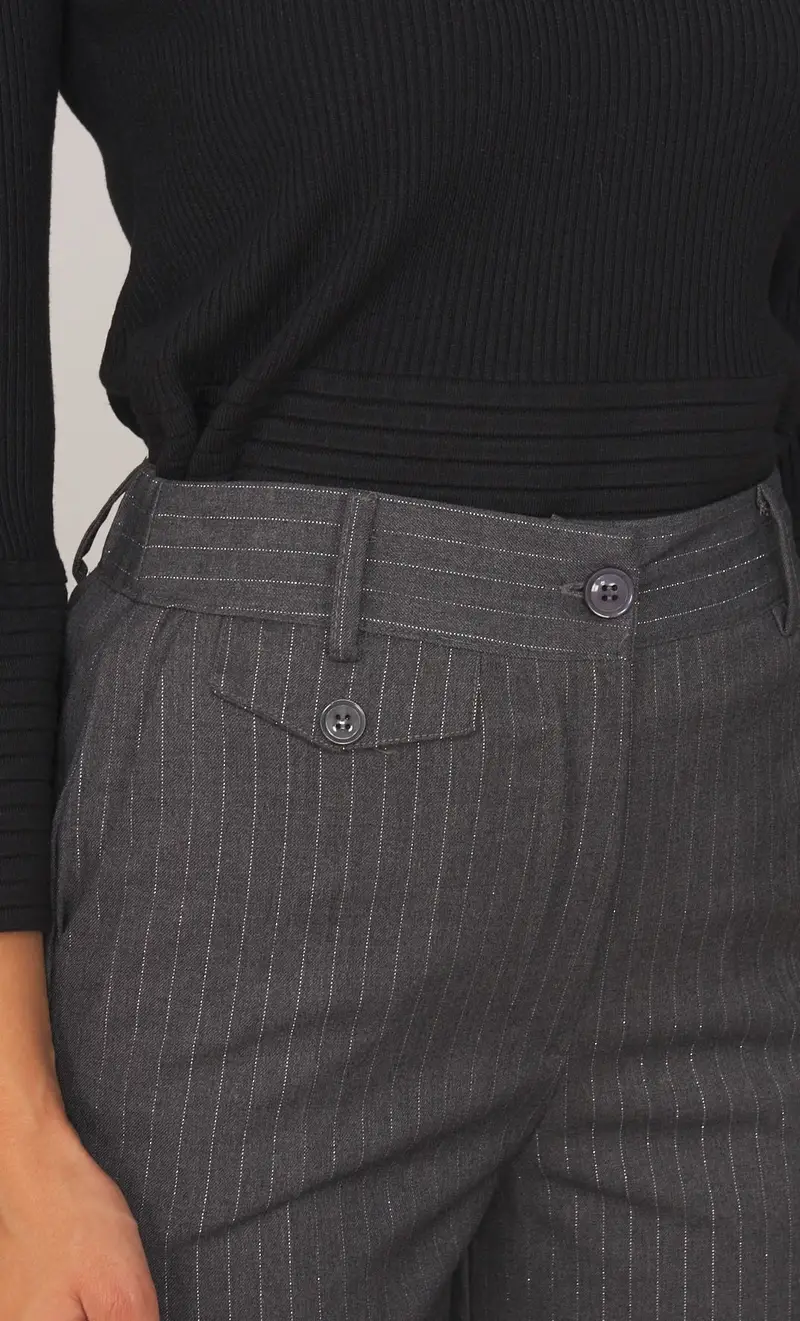 Pantalone palazzo white wise gessato in lurex, colore grigio miniatura 2