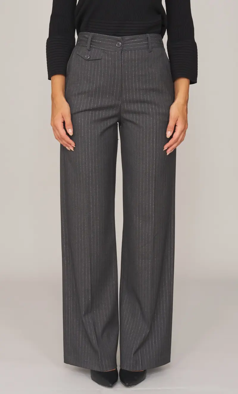 Pantalone palazzo white wise gessato in lurex, colore grigio