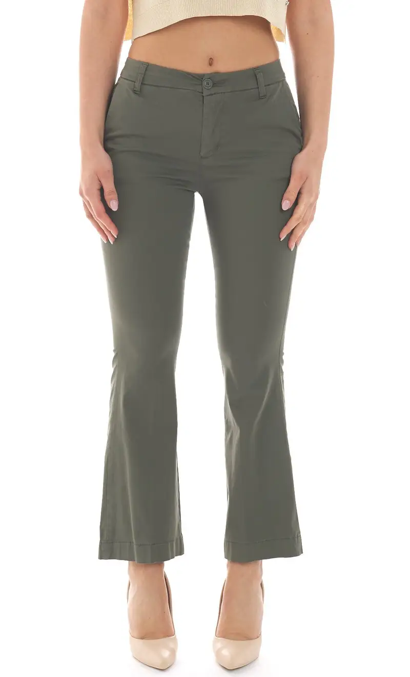 Pantalone white wise a zampa in raso, colore verde