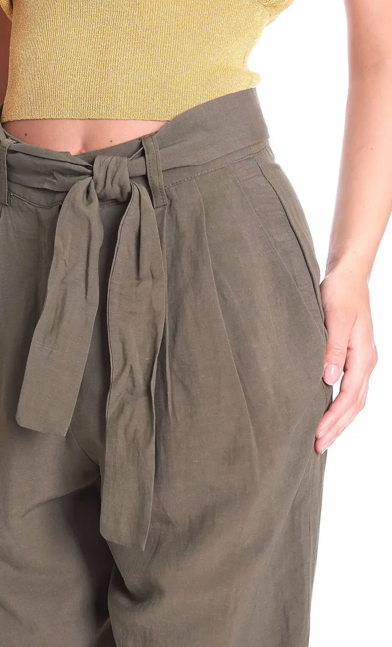Pantalone white wise con pinces e cintura, colore verde miniatura 2