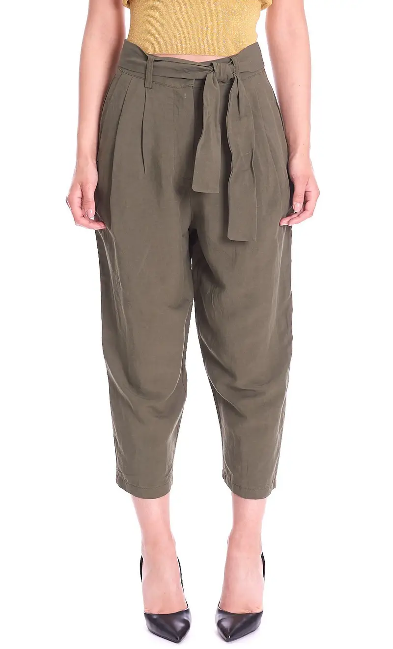 Pantalone white wise con pinces e cintura, colore verde