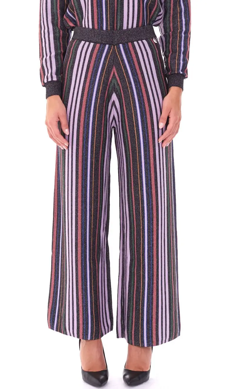 Pantalone white wise rigato in lurex, colore nero