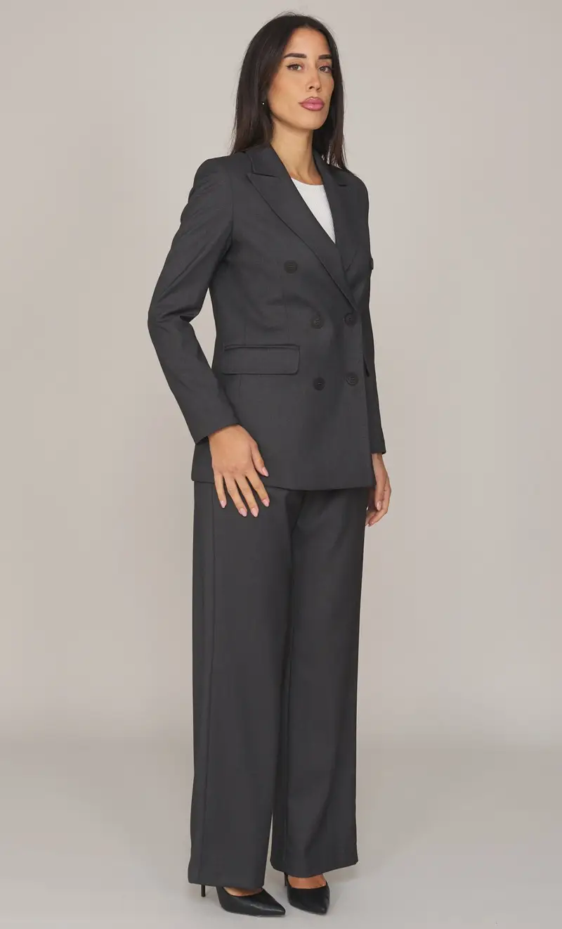 Tailleur white wise doppiopetto con pantalone palazzo antracite, colore grigio miniatura 2