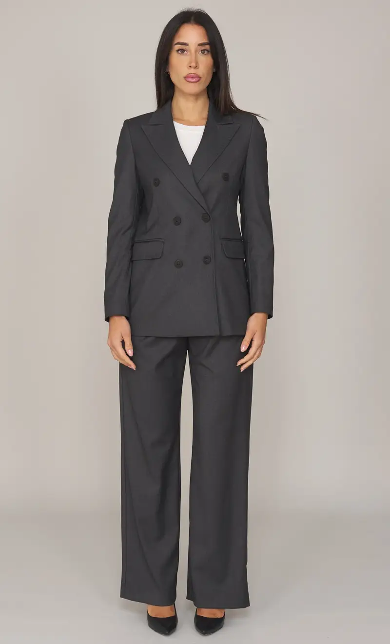 Tailleur white wise doppiopetto con pantalone palazzo antracite, colore grigio