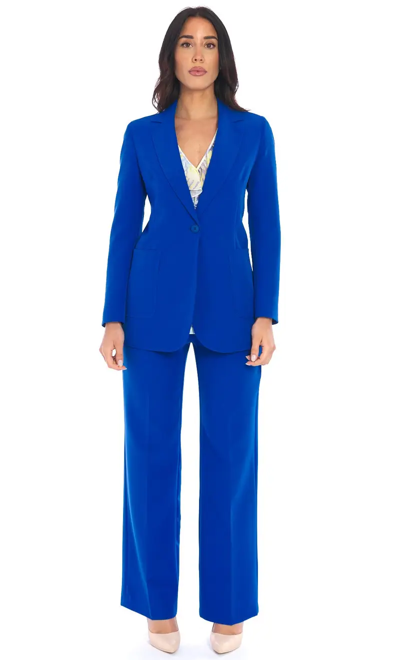 Tailleur white wise monopetto con pantalone palazzo, colore bluette