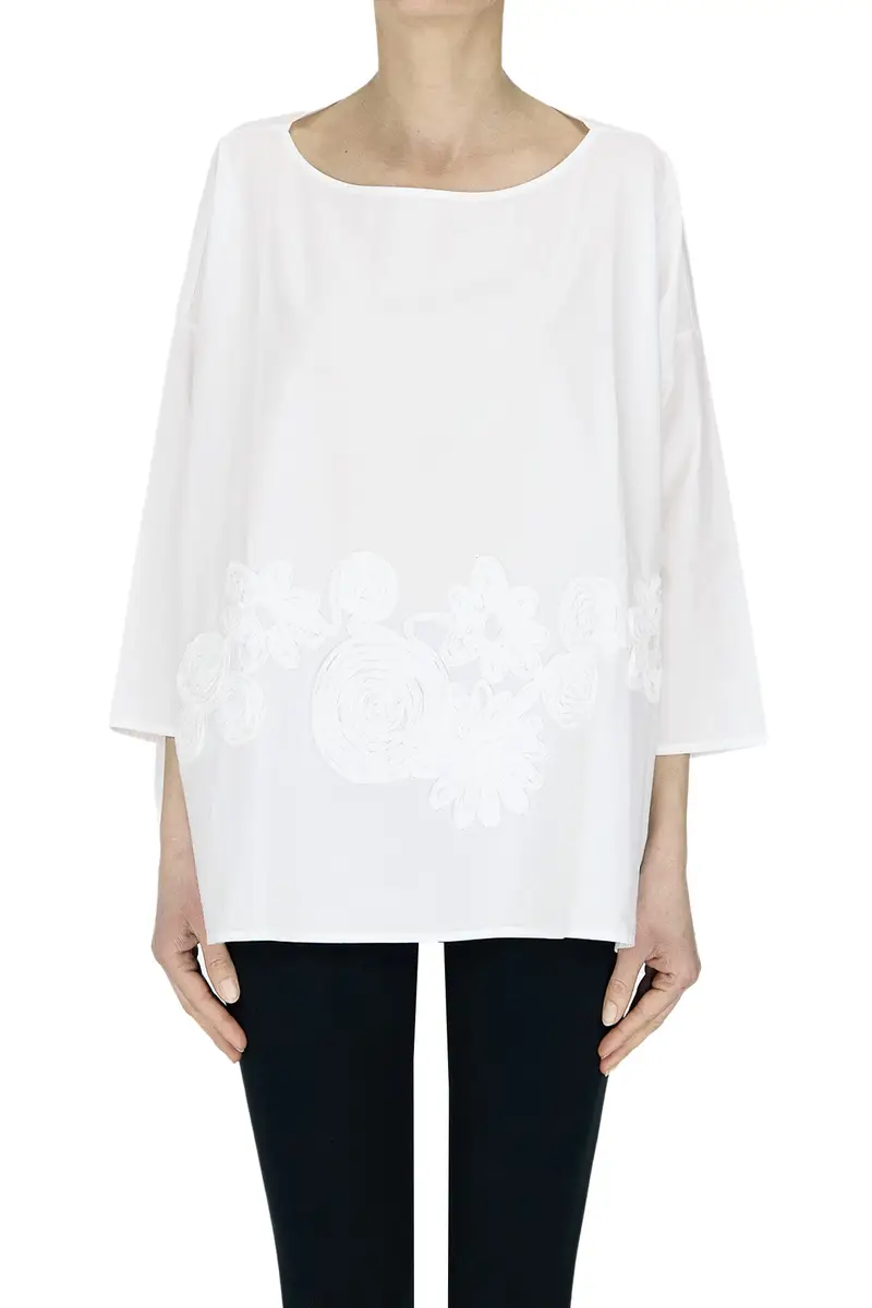 Blusa con applicazioni floreali Bianco