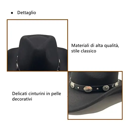 Willheoy Cappello da Cowboy a Tesa Larga Occidentale Western Australia Grande Bordo Unisex Uomo e Donna in Feltro miniatura 3