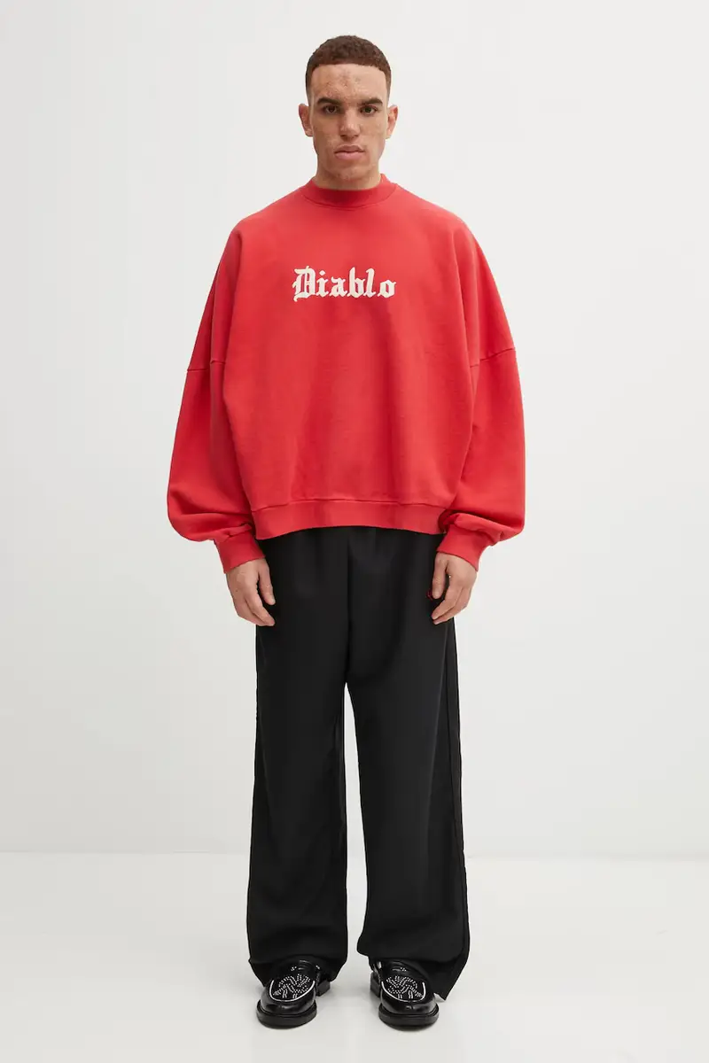 felpa in cotone Diablo Hooligan uomo colore rosso con applicazione WCJSY0118-006 miniatura 5