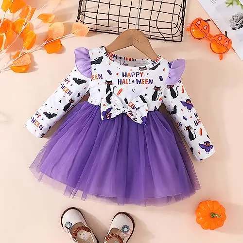Winmany tutù di Halloween per Bambina Vestito da Bambina Vestiti per Neonati a Maniche Lunghe con Pagliaccetti di Zucca miniatura 2