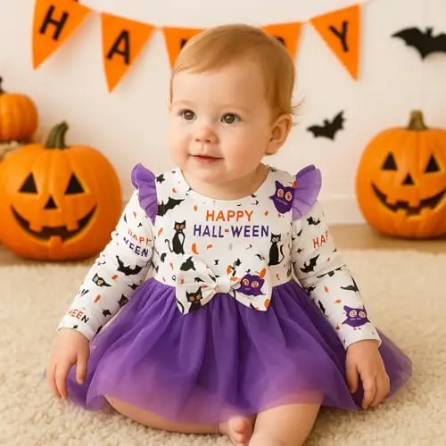 Winmany tutù di Halloween per Bambina Vestito da Bambina Vestiti per Neonati a Maniche Lunghe con Pagliaccetti di Zucca miniatura 3