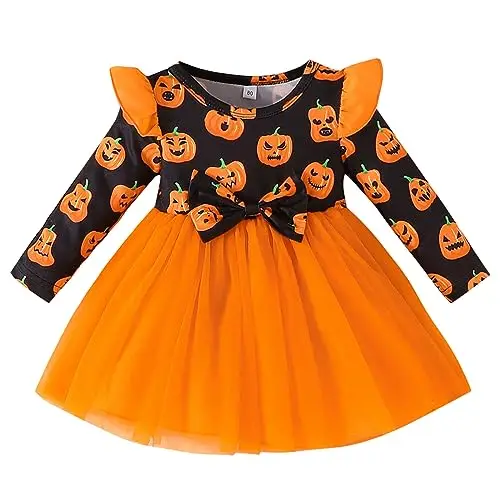 Winmany tutù di Halloween per Bambina Vestito da Bambina Vestiti per Neonati a Maniche Lunghe con Pagliaccetti di Zucca