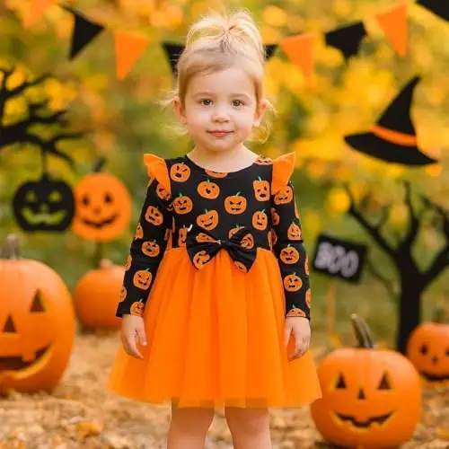 Winmany tutù di Halloween per Bambina Vestito da Bambina Vestiti per Neonati a Maniche Lunghe con Pagliaccetti di Zucca miniatura 3