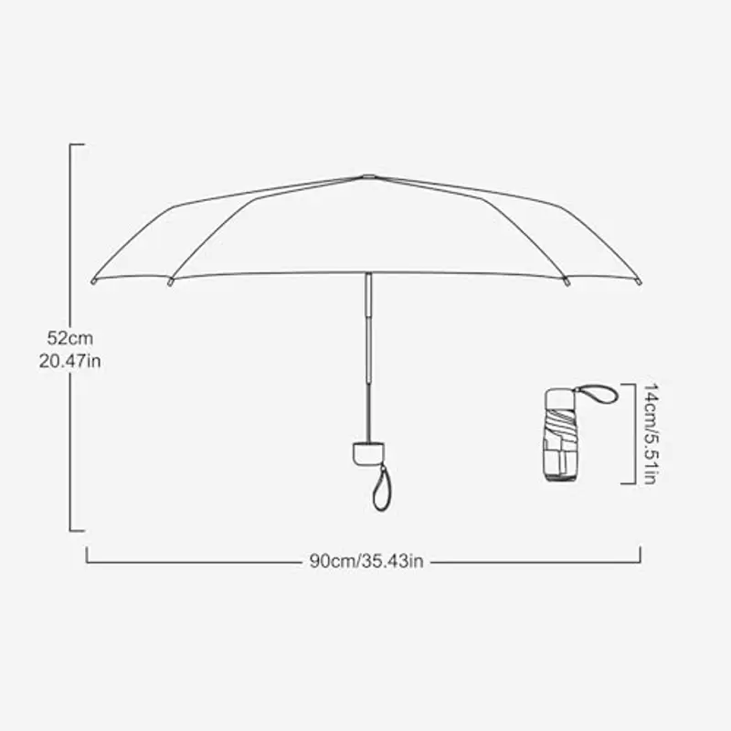 Wisebom Mini Ombrello con Custodia, 6 Costole Ombrello da Viaggio Pieghevole Ombrello Ultraleggero Portatile, UPF>50+ Ombrello da Sole/Pioggia/Antivento per Donne Uomini Bambini (Nero) miniatura 2