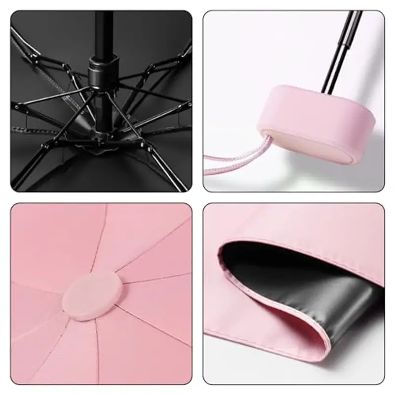 Wisebom Mini Ombrello con Custodia, 6 Costole Ombrello da Viaggio Pieghevole Ombrello Ultraleggero Portatile, UPF>50+ Ombrello da Sole/Pioggia/Antivento per Donne Uomini Bambini (Nero) miniatura 3