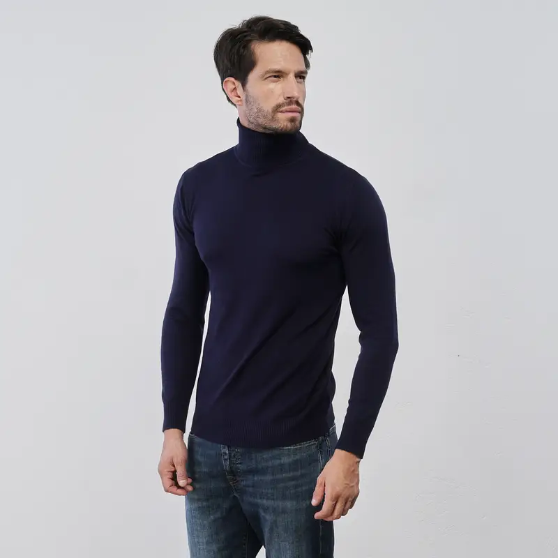 Dolcevita blu da uomo in tinta unita