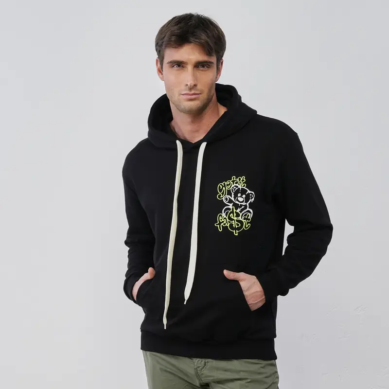 Felpa nera da uomo con disegni