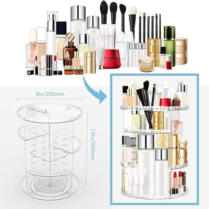Withosent 360° Porta Trucchi Rotante, Organizer Trucchi Multifunzione, Make Up Organizer Ripiani Regolabili miniatura 2