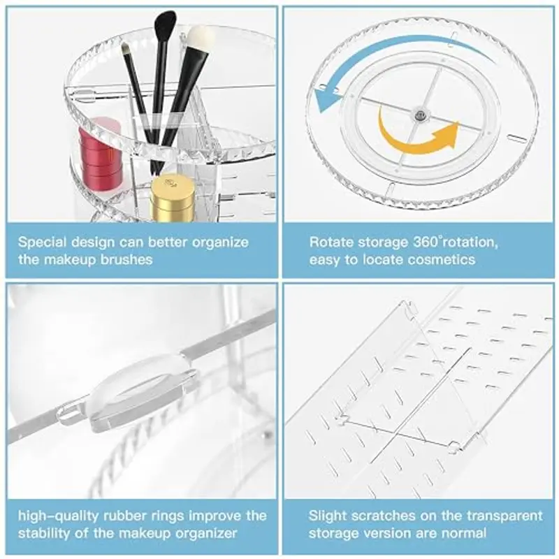 Withosent 360° Porta Trucchi Rotante, Organizer Trucchi Multifunzione, Make Up Organizer Ripiani Regolabili miniatura 3