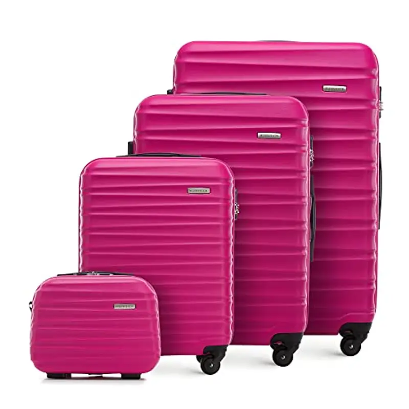 WITTCHEN Necessaire da viaggio Custodia per cosmetici Valigia da viaggio Bagaglio a mano Valigia cabina Valigia in ABS Borsa da toilette Rigido Groove Line rosa