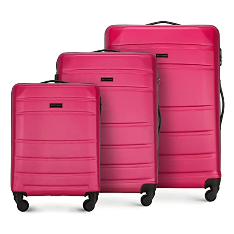 WITTCHEN valigia da viaggio set di 3 valigie trolley bagaglio a mano valigia set di valigie a rotelle in ABS con 4 ruote spinner chiusura a combinazione maniglia telescopica Globe Line rosa